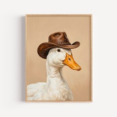 Funny Duck Wearing Cowboy Hat Canvas Print, Quirky Animal Portrait Painting
