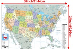 United States Map Canvas USA Administrative Poster US Wall Chart Office Decor