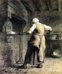 WOMAN BAKING BREAD WOOD OVEN RURAL FRENCH 1852 PAINTING BY JEAN F. MILLET REPRO