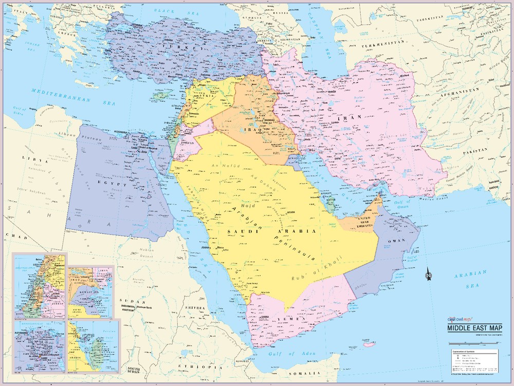 Cool Owl Maps Middle East Wall Map Poster – Laminated 32″x24″