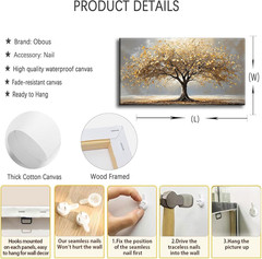 Large Gold Tree of Life Canvas Art – Retro Abstract Wall Decor for Home