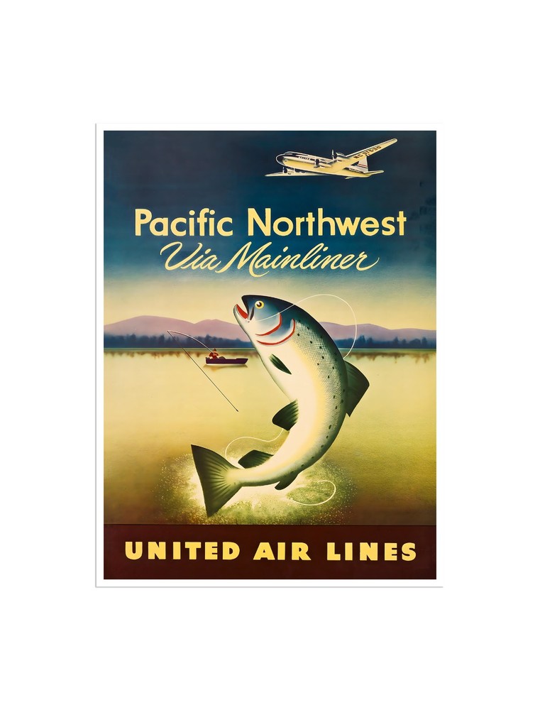 Pacific Northwest Fishing Poster Oregon, Idaho, Washington Art 12×16″ (XR5041)