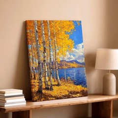 Wall Art Autumn Aspen Trees Lake Mountain Landscape Canvas Print Decor 16×24