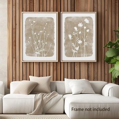 Boho Wildflowers Canvas Wall Art Minimalist Vintage Flower Wall Decor Beige F…