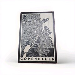 Wood Map Of Copenhagen Wall Art Decor Denmark European, Bar Art Retro Vibe