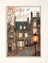Watercolor Scotland Poster, Edinburgh Autumn Art Print, Cozy Fall Wall Decor