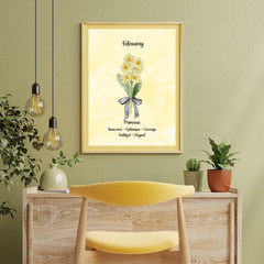 February Birth Flower Primrose Yellow Watercolor Print Decor Gift 8×10 UNFRAMED