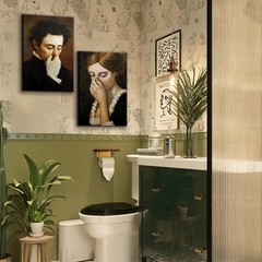 Funny Bathroom Wall Art Set of 2 – Retro Canvas Prints 8x10in Humor Decor