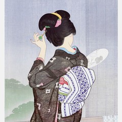 Poster Summer Rain, 1936 | 12×24″ Shin-hanga | Japan wall decor | Woman geisha