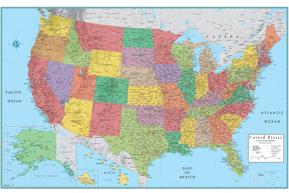 18x29inch USA Map of America US Print Poster Educational Wall Chart Decor Mural