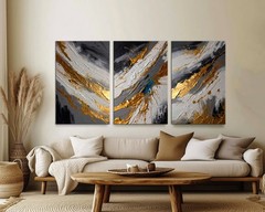 Grey and Gold Abstract Large 3-Panel Canvas Print, Home Decor Neutral Wall Art