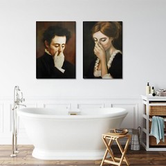 Funny Bathroom Wall Art Set of 2 – Unpleasant Smell Cover Nose Pinch 24″ x 16″