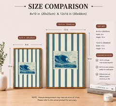 Framed Vintage Surf Wave Wall Art,Trendy Coastal Wall Decor,Blue and White St…