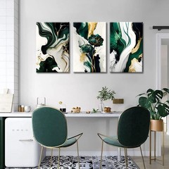 3Pcs Framed Emerald Green Wall Art, Modern Green and Gold Abstract Marble Can…
