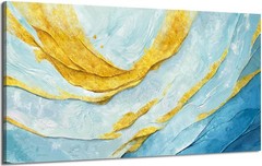 Modern Large Abstract Wall Art – Blue and Yellow Flowing Lines Canvas Prints …