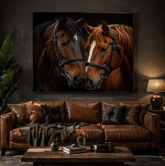 Majestic Pair of Horses Canvas Wall Art – Equine Equestrian Farmhouse Home Decor