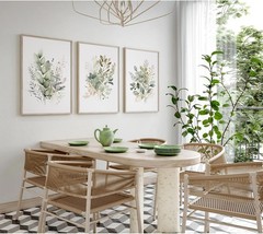 Watercolor Botanical Wall Art Set of 3 Boho Floral Canvas Wall Decor Prints Sage