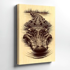 Wall Art Alligator in Water Print Rustic Wildlife Reptile Wooden Look Decor
