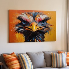 Colorful Abstract Emu Bird Face Canvas Wall Art Vibrant Wildlife Animal Decor