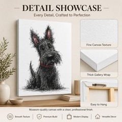 Black Scottie Dog Canvas Wall Art Cute Terrier Sketch Print Minimalist Pet Decor