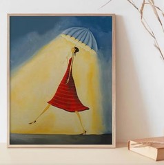 Canvas Wall Art WOMAN AND UMBRELLA Whimsical 12 x 16 916