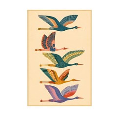 Beautiful Flying Stork Illustration Colorful Bird Flock Graphic – POSTER 20″x30″