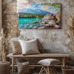 Mountain Lake Landscape Canvas Wall Art Nature Scene Crystal Clear Water Print