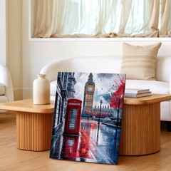 Wall Art London Big Ben Red Telephone Booth Rainy Street Cityscape Print Decor