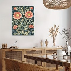 Canvas Art Framed Dark Teal Peony Vintage William Morris Floral Decor