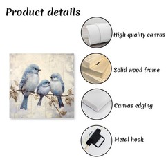 Canvas Wall Art – Love Birds Painting with Blue and Gray Birds, Tree Branches…