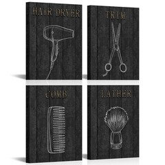 Framed Canvas Wall Art for Beauty Salon & Barber Shop Decor – 4 Pieces, 12×16