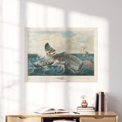 Capturing a Sperm Whale by John William Hill 1835 Ocean Wall Art Poster Print