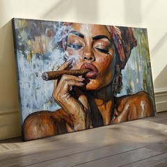 Afro Cuban Woman Smoking Cigar Canvas Wall Art Black Girl Magic Urban Home Decor