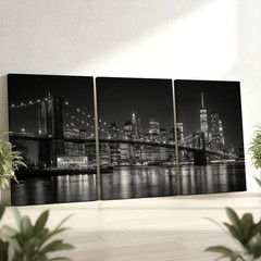 3 Pieces Black and White Cityscape Iconic Skyline White Large Wall Art Decor