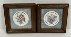 VTG Cottagecore Framed Floral Prints Set Of 2 5.25” Square Wood Framed Gorgeous