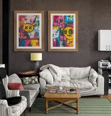 Wall Art 24″x36″ Graffitti Style, Set of 2, Framed Canvas Print US SELLER