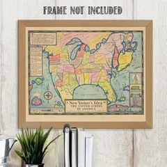 A New Yorker’s Idea of America 1935 Vintage Illustrated USA Map Wall Art