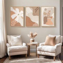 3 Piece Framed Large Tan and Neutral Floral Artworks Poster 24 In. X 16 In