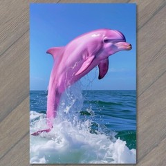 Art Print Pink Dolphin Jumping Out of Water Ocean Sea Unusual Rare Fun Cute