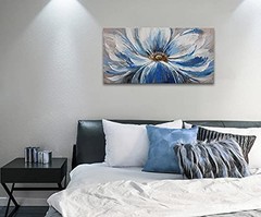 Flower Canvas Wall Art for Living Room Large White Blue Flower Picture Giclee…
