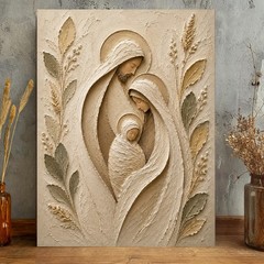 Holy Family Plaster Relief Canvas Print Catholic Christian Religious Wall Art