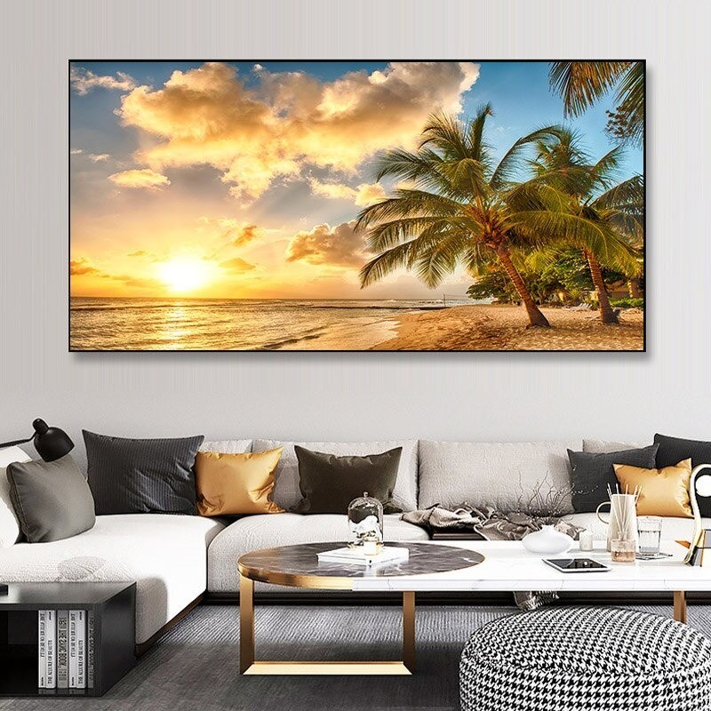 Print Poster Landscape Sunset Beach Sea Seascape Canvas Painting Canvas Wall Art