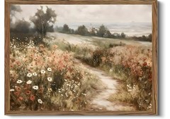 Wildflower Meadow Canvas Wall Art Farmhouse Cottage Decor Wood Framed Ready