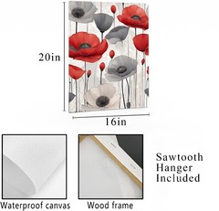 16×20 Red and Gray Poppies Canvas Print Wall Art