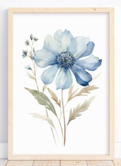 Blue Flower Wall Art Print, Floral Botanical Wall Art Decor, Nature Wall Art