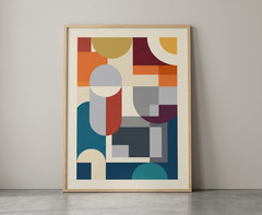 Bauhaus Geometric Abstract Poster Mid Century Modern Shapes Canvas Wall Art