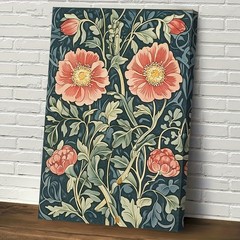 Canvas Art Framed Dark Teal Peony Vintage William Morris Floral Decor