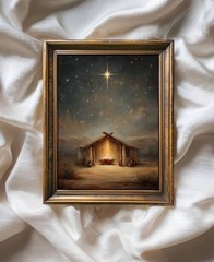 Vintage Nativity Scene Print | Holy Night Star Art | Rustic Christian Decor