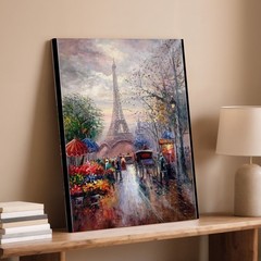 Paris Eiffel Tower Canvas Wall Art Vintage Cityscape Flower Market Street Scene