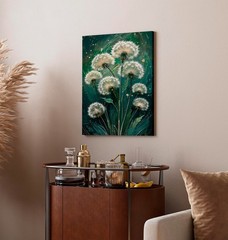 Moody Dandelion Canvas Wall Art Botanical Modern Print, Minimalist Floral Poster